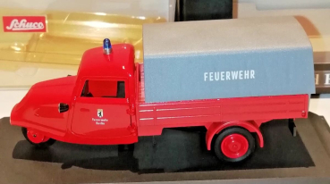 Schuco Tempo Planenwagen Feuerwehr 1960 "150 Jahre Berliner Feuerwehr" Metallmodell in Originalbox (10107)